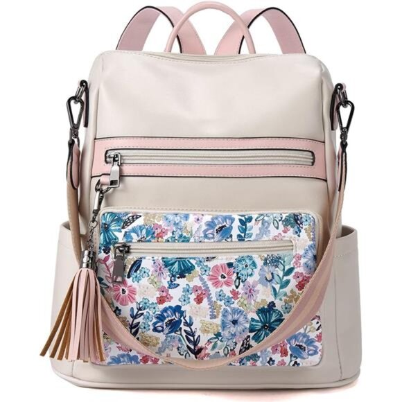Womens Backpack Vegan Leather with Tassel Pink - Picture 1 of 6